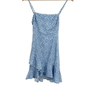 Princess Poly Mini Dress Blue White Open Back Tie Spaghetti Strap High Low Hem
